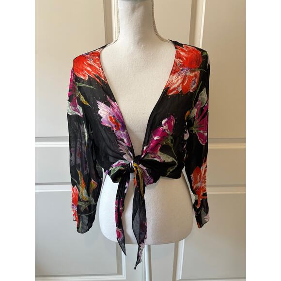 Rene Derhy Cropped Embellished Sheer Kimono Top - Picture 1 of 6